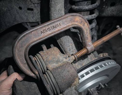 Compressing a brake caliper to fit new brake pads